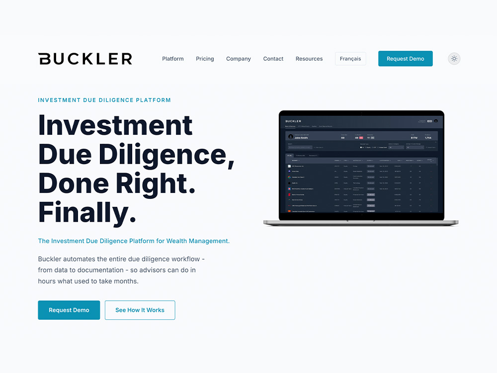 Buckler — investment due diligence platform website